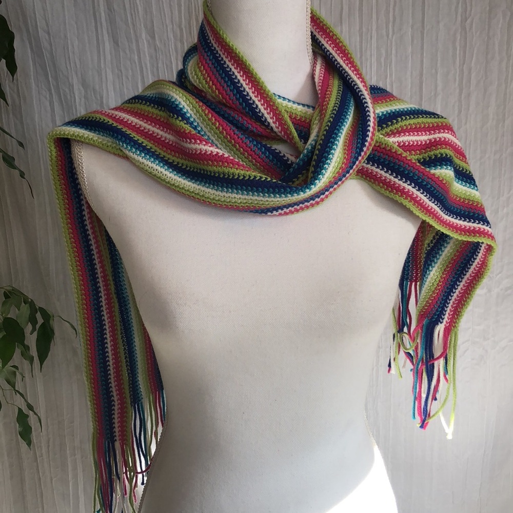 Women winter SCARVES lot of 2 , handmade chunky peach pink blue & bright stripes - Picture 2 of 7